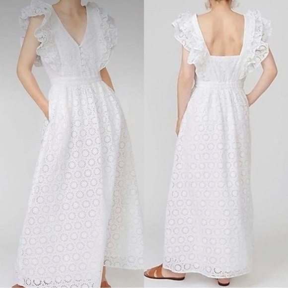 J. Crew Dresses & Skirts - J.CREW Ruffle Maxi Eyelet Cotton Dress White Size: 4
